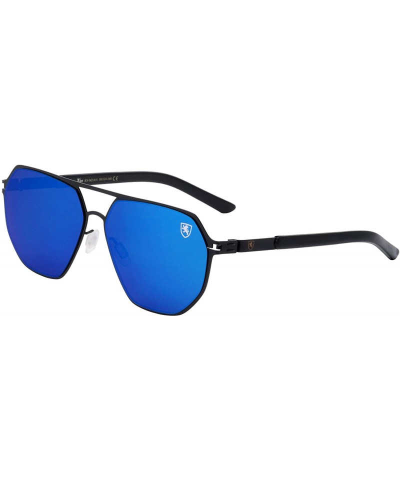 Aviator Aero Push Premium Designer Men Women Flat Lens Thin Metal Aviator Sunglasses - Blue Black - CW199LWGOAY $32.41