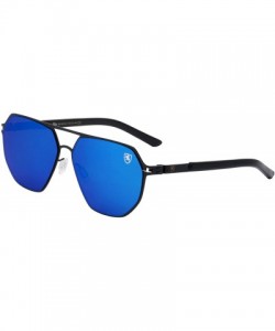 Aviator Aero Push Premium Designer Men Women Flat Lens Thin Metal Aviator Sunglasses - Blue Black - CW199LWGOAY $32.41