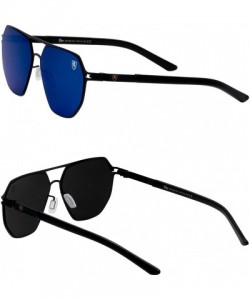 Aviator Aero Push Premium Designer Men Women Flat Lens Thin Metal Aviator Sunglasses - Blue Black - CW199LWGOAY $32.41