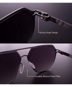 Aviator Aero Push Premium Designer Men Women Flat Lens Thin Metal Aviator Sunglasses - Blue Black - CW199LWGOAY $32.41