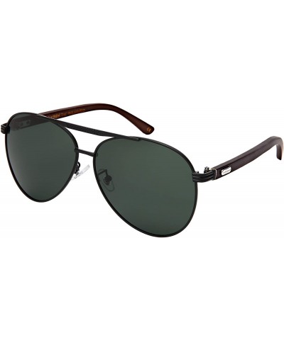 Aviator Polarized Classic Pilot Style Aviator Sunglasses Natural Bamboo Temple For Men Women 5169BM-P - C918OKHMLY3 $17.11