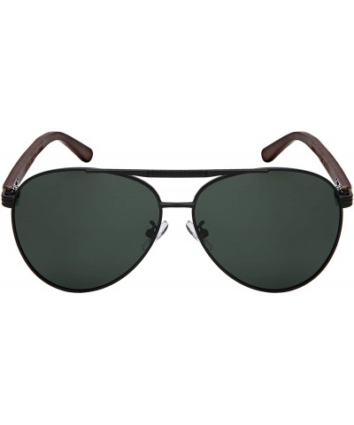 Aviator Polarized Classic Pilot Style Aviator Sunglasses Natural Bamboo Temple For Men Women 5169BM-P - C918OKHMLY3 $17.11