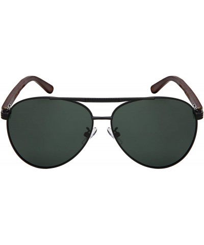 Aviator Polarized Classic Pilot Style Aviator Sunglasses Natural Bamboo Temple For Men Women 5169BM-P - C918OKHMLY3 $17.11