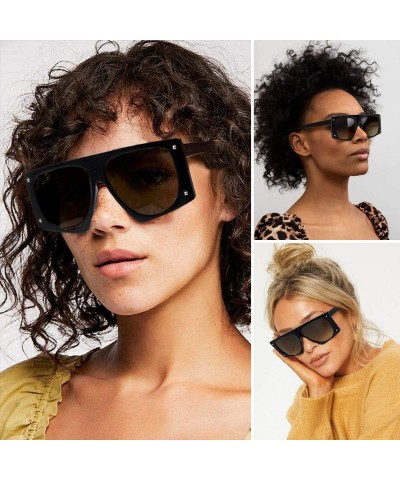 Oversized Oversized Square Sunglasses for Women Man Fashion Leopard Flat Top Sun Glasses - Black - CS18WSO5AX2 $10.72