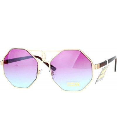 Butterfly Retro Octagonal Hippie Groove Womens Oversize Sunglasses - Gold Purple - CJ12N00JJOG $10.53