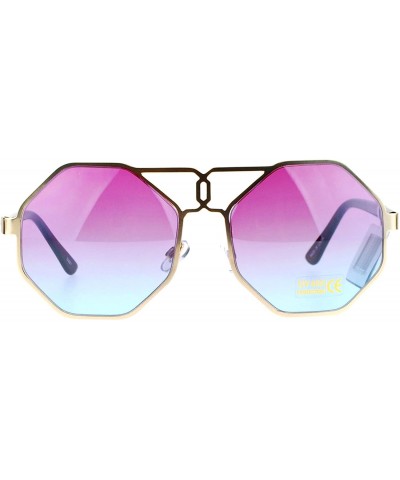 Butterfly Retro Octagonal Hippie Groove Womens Oversize Sunglasses - Gold Purple - CJ12N00JJOG $10.53