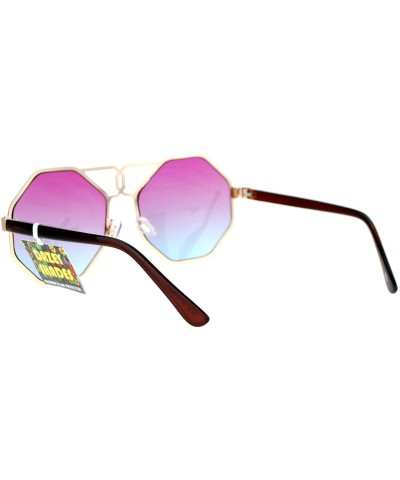 Butterfly Retro Octagonal Hippie Groove Womens Oversize Sunglasses - Gold Purple - CJ12N00JJOG $10.53