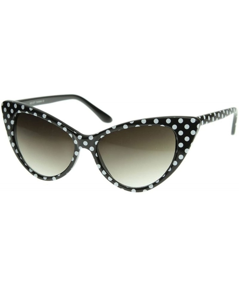 Round Super Cateyes Vintage Inspired Fashion Mod Chic High Pointed Cat Eye Sunglasses Glasses - Polka Dot Black - CH12BV4YA9B...