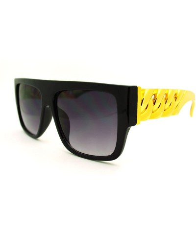 Square Thick Gold Chain Designer Celebrity Sunglasses Bold Square Plastic Frame - Black Gold - CT11GAXY5RB $9.37