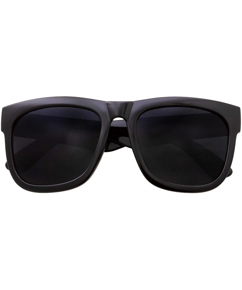 Square XL Men's Big Wide Frame Black Sunglasses - Oversized Thick Extra Large Square - Matte Black - CM18ETNL8TU $14.13