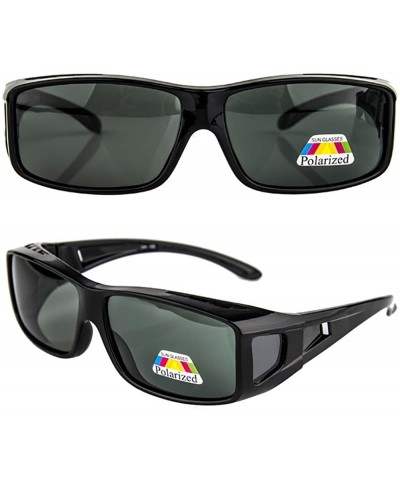 Sport Polarized Rectangular Glasses Sunglasses Protection - Black Frame Green Lens - CY185YTCA4L $12.69