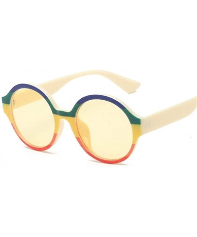 Round Retro Round Sunglasses Women Female Shades Europe Popular Ins Sun Glasses Lady - Yellow Lens - CM199945AIK $11.02