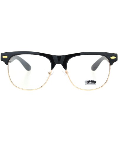 Rectangular Black Gold Classic Hipster Nerdy Half Horn Rim Clear Lens Fashion Eyeglasses - CJ18OTHYMX7 $9.90