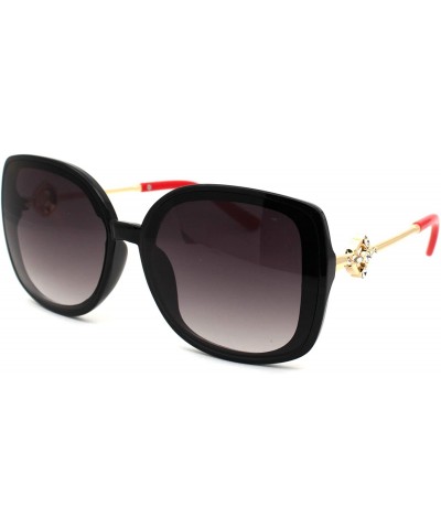Rectangular Womens Floral Rhinestone Jewel Rectangular Butterfly Sunglasses - Black Red Smoke - C918WT5AS0T $19.58