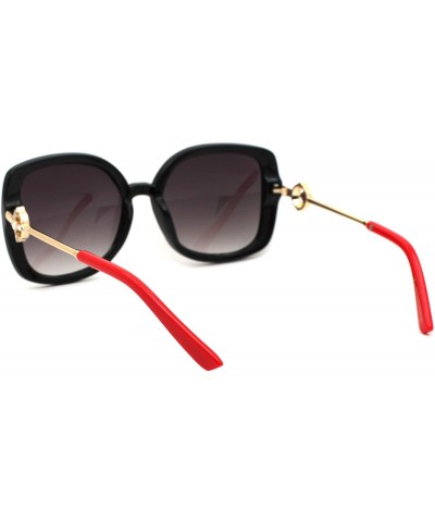 Rectangular Womens Floral Rhinestone Jewel Rectangular Butterfly Sunglasses - Black Red Smoke - C918WT5AS0T $8.05