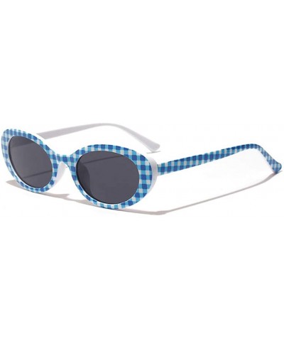 Oval Mini Vintage Retro Extra Narrow Oval Round Skinny Cat Eye Sun Glasses Clout Goggles - Blue - CF197CO63TI $24.24