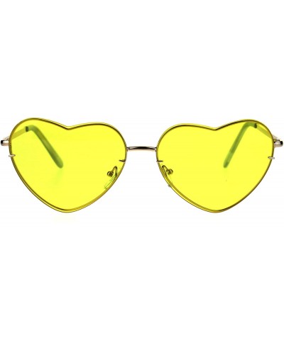Rimless Womens Exposed Edge Rimless Heart Shape Hippie Color Lens Sunglasses - Yellow - CD18KR80M6G $25.14