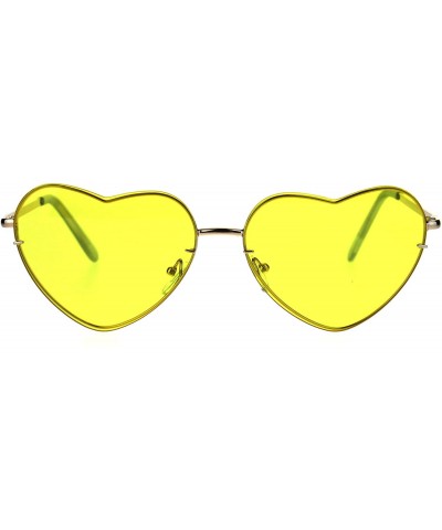 Rimless Womens Exposed Edge Rimless Heart Shape Hippie Color Lens Sunglasses - Yellow - CD18KR80M6G $10.68