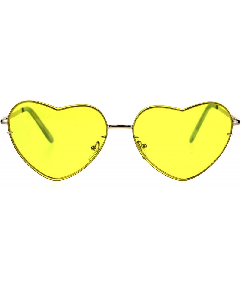Rimless Womens Exposed Edge Rimless Heart Shape Hippie Color Lens Sunglasses - Yellow - CD18KR80M6G $23.25