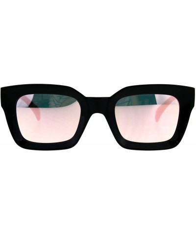 Rectangular Womens Mod Thick Horn Rim Mirror Lens Plastic Boyfriend Sunglasses - Black Pink - C818CIAQH4N $9.44