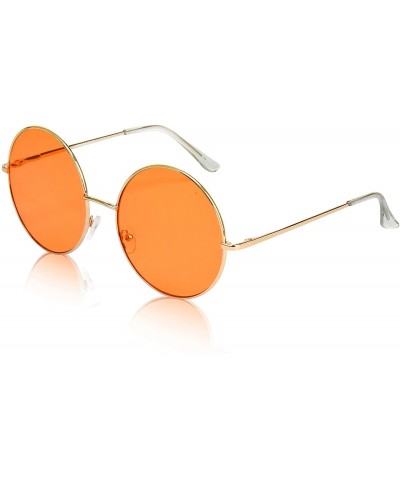 Round Super Oversized Round Sunglasses Hippie Color Lens Retro Circle Glasses - 1 Orange Lens - Gold Frame - C518ZG4YLYH $24.16