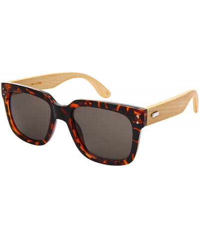 Square Wood Bamboo Sunglasses for Men Women Bamboo Square Sunglass 541102BM-SD - Tortoise Frame/Grey Lens - CS18NETS8D3 $28.81
