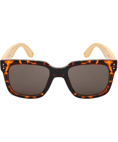 Square Wood Bamboo Sunglasses for Men Women Bamboo Square Sunglass 541102BM-SD - Tortoise Frame/Grey Lens - CS18NETS8D3 $17.57