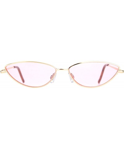 Oval Skinny Oval Shape Sunglasses Womens Small Metal Frame Color Lens UV 400 - Gold (Pink) - CV196C0NEKI $25.10