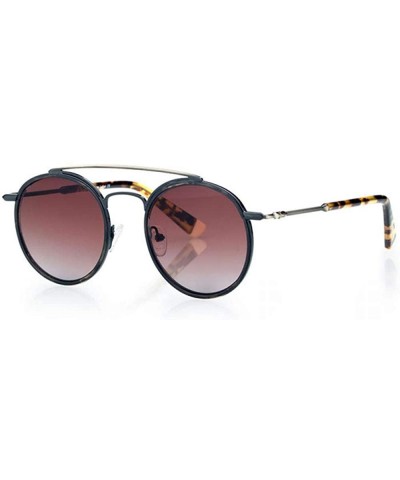 Aviator Sunglasses Women Men Retro Fashion Round Glasses UV400 Metal Acetate Green - Brown - CN18YKTUZ33 $26.88