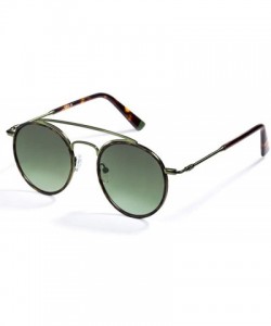 Aviator Sunglasses Women Men Retro Fashion Round Glasses UV400 Metal Acetate Green - Brown - CN18YKTUZ33 $11.67