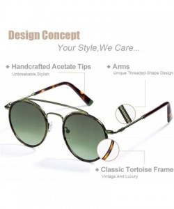Aviator Sunglasses Women Men Retro Fashion Round Glasses UV400 Metal Acetate Green - Brown - CN18YKTUZ33 $11.67