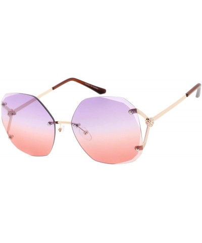 Shield Butterfly Frameless Octo Candy Lens 80s Retro Fashion Sunglasses - Purple - CL18UU2CUKH $10.92