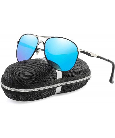 Sport Premium Polarized Aviator Sunglasses for Men - UV400 Mirrored Lens - Silver&light Blue - CB18C5ZKSC3 $29.80