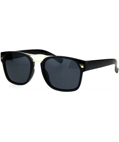Rectangular Mens Retro Minimal Mob Rectangular Horned Plastic Sunglasses - All Black - CB184Y0TMKD $10.88