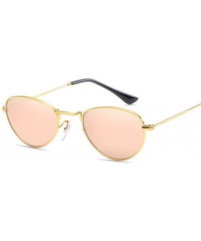 Round Women Round Sunglasses Retro Sun Glasses For Girls Female Oval Sunglass Mirror - Gold Pink - CV19992QG86 $10.33