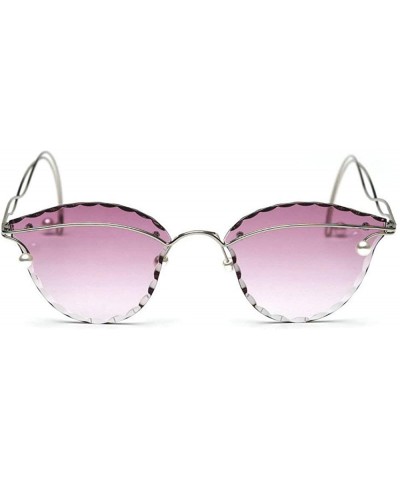 Rimless Fashion Pearl Sunglasses Metal Rimless Frame Brand Designer Women Cut Edge Cat Glasses - Purple - C218U0ZOU5L $27.13