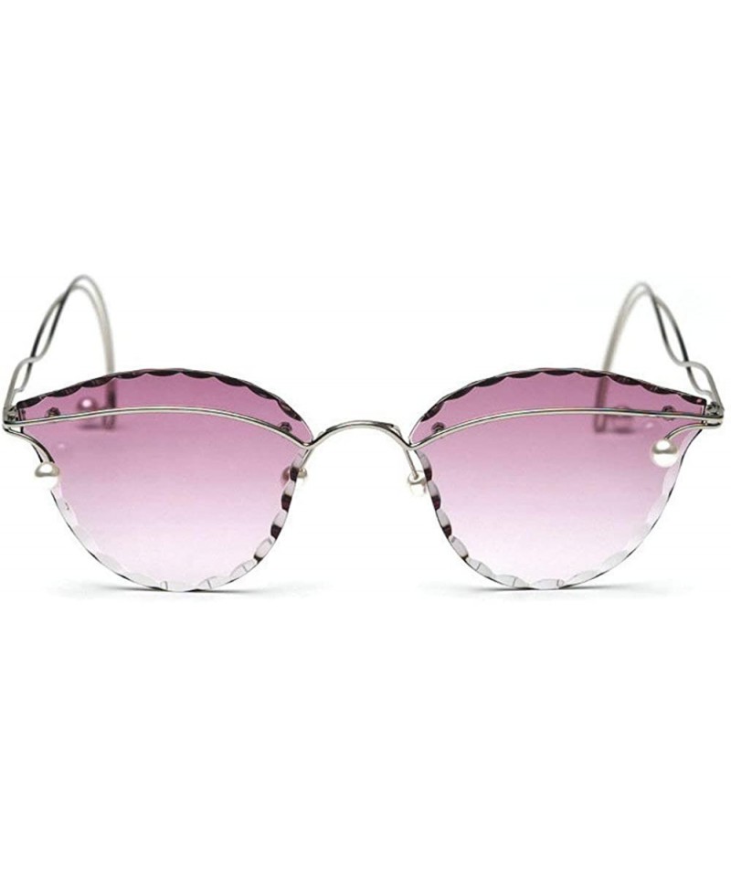 Rimless Fashion Pearl Sunglasses Metal Rimless Frame Brand Designer Women Cut Edge Cat Glasses - Purple - C218U0ZOU5L $15.22