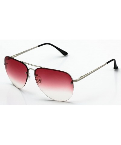 Sport Gradient Oceanic Lens Oversized Rimless Metal Frame Unisex Aviator Sunglasses - Silver Frame/ Red Lens - CO11HWM7ST7 $1...