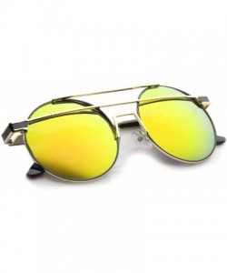 Round Modern Metal Frame Double Bridge Colored Mirror Lens Round Sunglasses 59mm - Gold-black / Orange Mirror - CO12I21R2Y7 $...