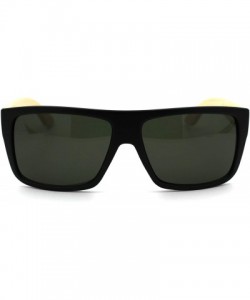 Square Wood Bamboo Arm Flat Top Hipster Rectangular Sunglasses - Matte Black Green - CB18WKMYUYI $10.60