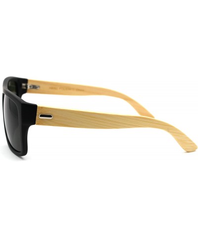 Square Wood Bamboo Arm Flat Top Hipster Rectangular Sunglasses - Matte Black Green - CB18WKMYUYI $10.60