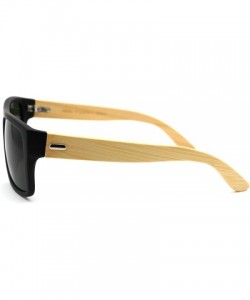 Square Wood Bamboo Arm Flat Top Hipster Rectangular Sunglasses - Matte Black Green - CB18WKMYUYI $10.60