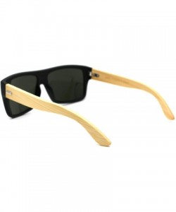 Square Wood Bamboo Arm Flat Top Hipster Rectangular Sunglasses - Matte Black Green - CB18WKMYUYI $10.60