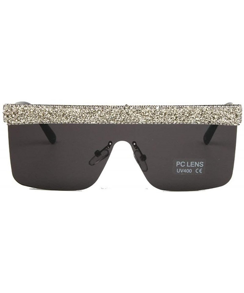 Square Fashion Large Frame Flat Top Rhinestone Sunglasses Small Gravel Decorative Ladies Sunshade glasses - White - CU18WRR3R...