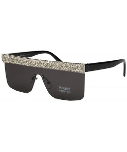 Square Fashion Large Frame Flat Top Rhinestone Sunglasses Small Gravel Decorative Ladies Sunshade glasses - White - CU18WRR3R...
