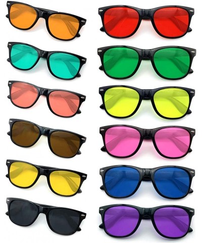 Rectangular Dozen Pack Neon Jelly Lenses Clear Sunglasses Horn Rimmed Eyewear for Men Women - Black Frame - C8196063X0Y $16.50