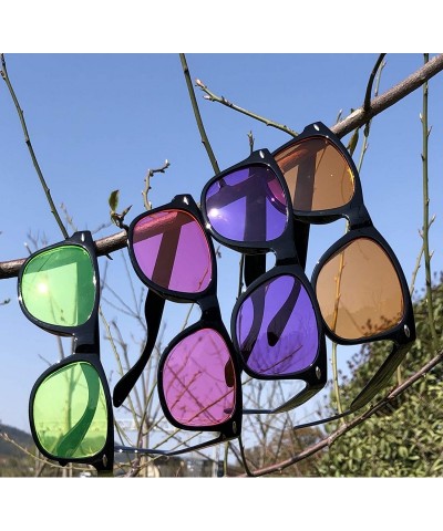 Rectangular Dozen Pack Neon Jelly Lenses Clear Sunglasses Horn Rimmed Eyewear for Men Women - Black Frame - C8196063X0Y $16.50