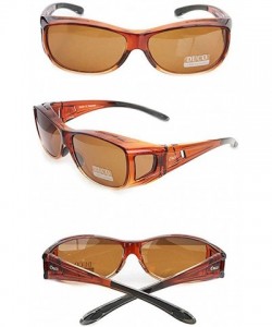 Rectangular Unisex Wraparound Fitover Glasses Polarized Wear Over Sunglasses 8953 - M Size Brown Frame Brown Lens - C611SCFM3...