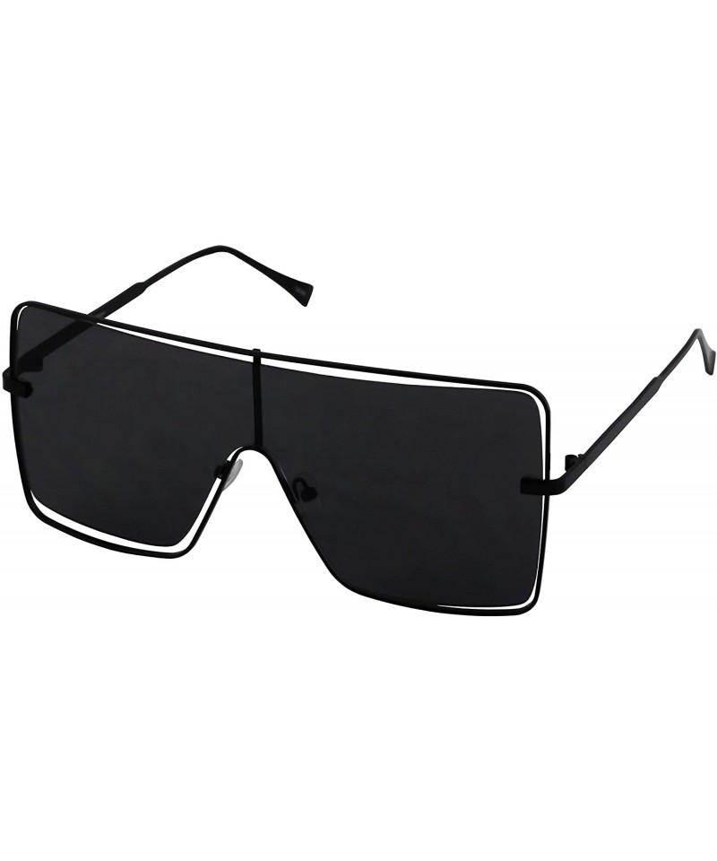 Aviator Oversized Flat Top Square VINTAGE RETRO SHIELD VISOR Style Aviator SUNGLASSES - Black - CX18M2W9UDT $15.59