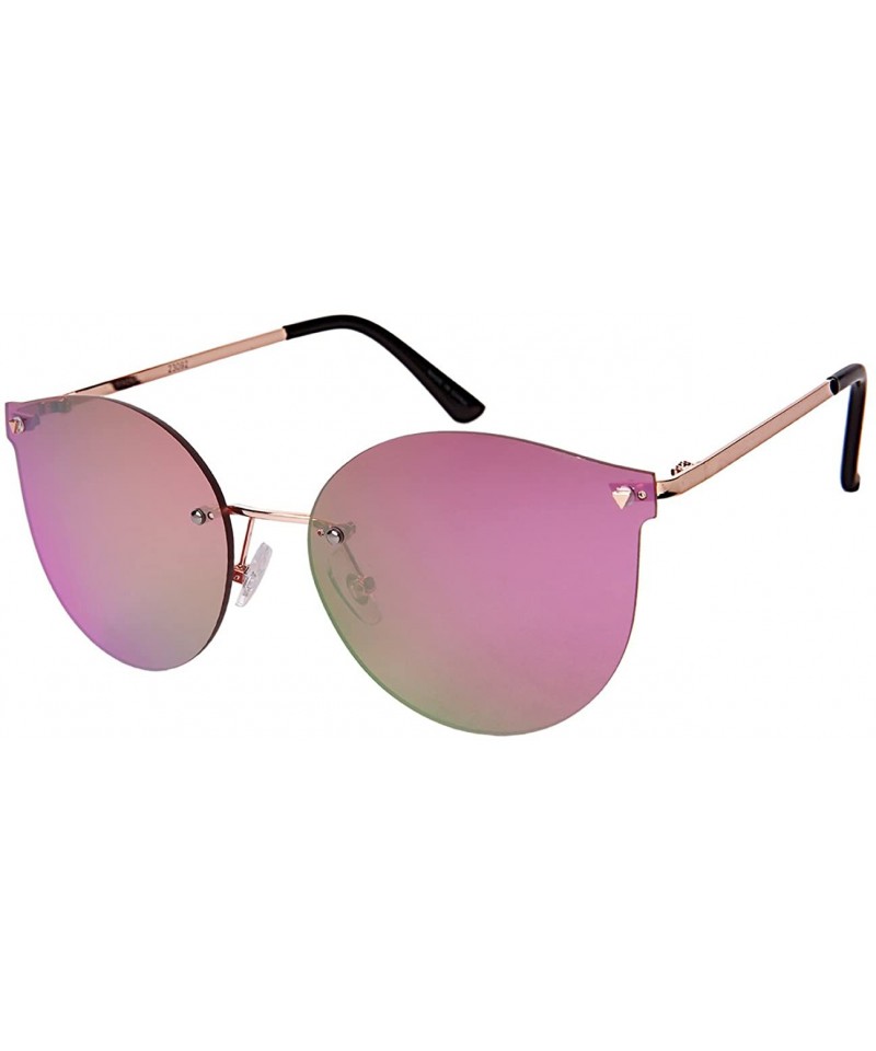 Rimless Rimless Cat Eye Sunnies with Flat Color Mirror Lens 23092-FLREV - Rose Gold - CT1833OOWH9 $8.52